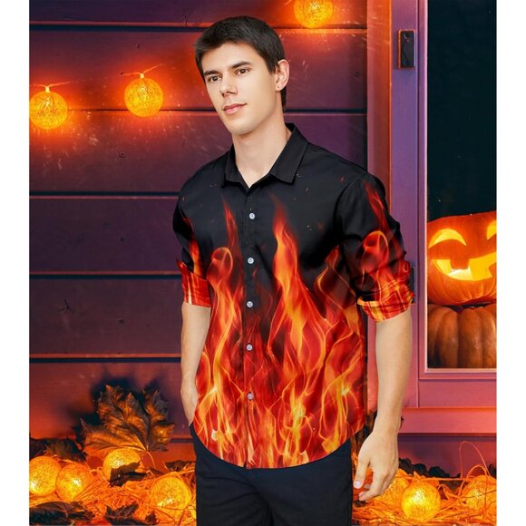 Men's Halloween 1-12 Long Sleeve Button Down Casual Slim Fit Dress Shirts - Picture 3 of 6